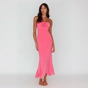 Selfie Leslie IBIZA SUNSET BUST FLOWER MIDI DRESS HOT PINK